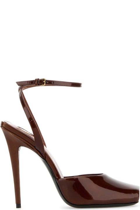 High-Heeled Shoes for Women Saint Laurent Caramel Leather Le Scandal Sandals