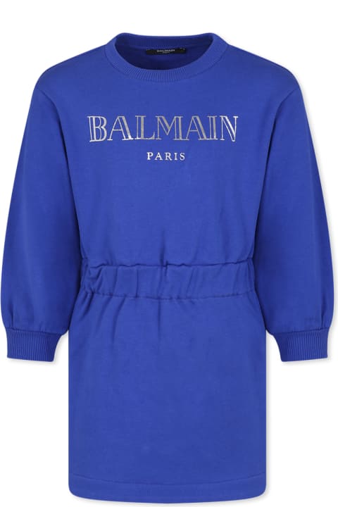 ガールズ Balmainのワンピース＆ドレス Balmain Light Blue Dress For Girl With Logo