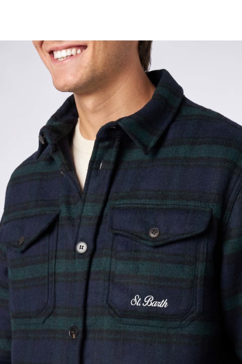 Homeware MC2 Saint Barth Man Wooly Tartan Overshirt With Pockets And Patches