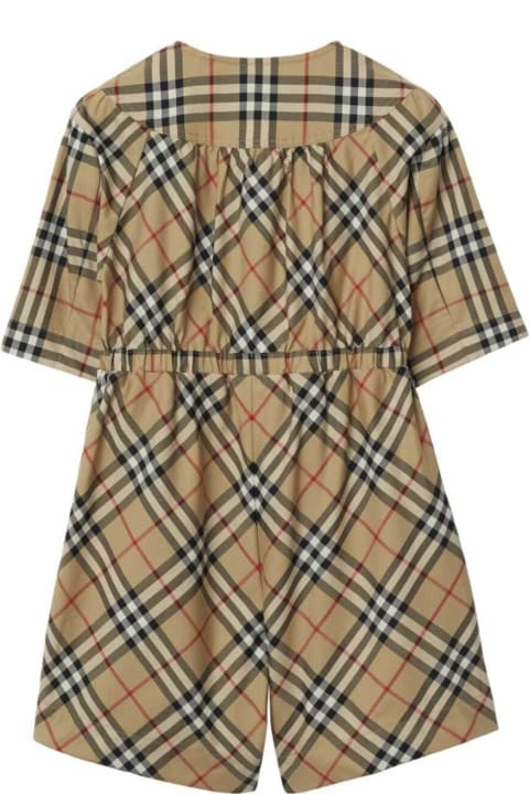 Jumpsuits for Girls Burberry 'gigi' Beige Rompers With Check Motif In Stretch Cotton Girl