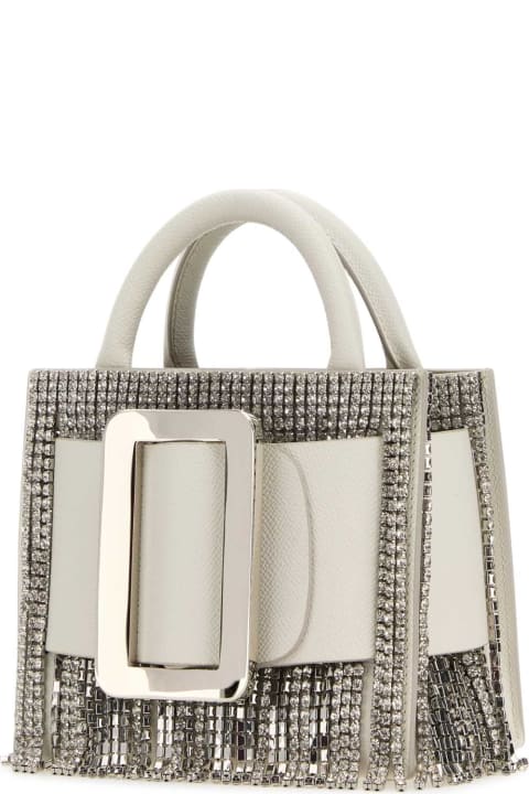 BOYY Bags for Women BOYY White Leather Bobby 18 Crystal Flapper Handbag