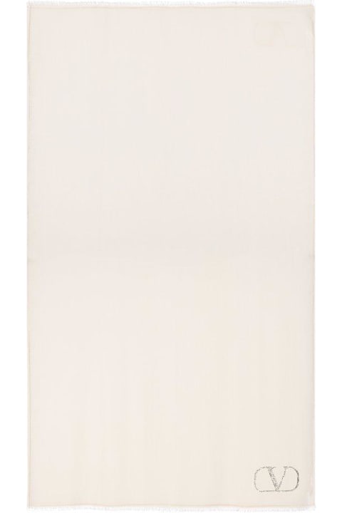 Homeware Valentino Garavani Logo Embellished Fringed Edge Scarf