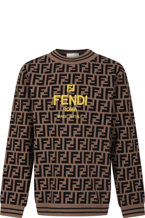 Sweaters & Sweatshirts for Boys Fendi Brown Sweater For Kids With Iconic Ff