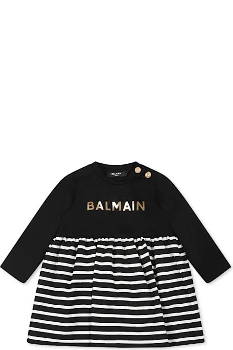 Homeware Balmain Black Dress For Baby Girl With Logo