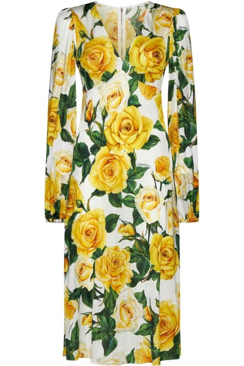 Dolce & Gabbana Clothing for Women Dolce & Gabbana Rose Printed V-neck Dress