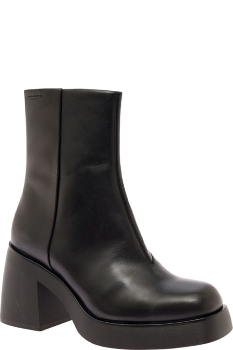 'brooke' Black Leather Boots Chunky Heel Woman Vagabond