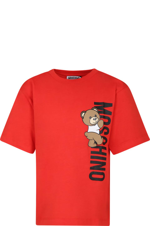 Moschino Topwear for Boys Moschino Red T-shirt For Kids With Teddy Bear And Logo
