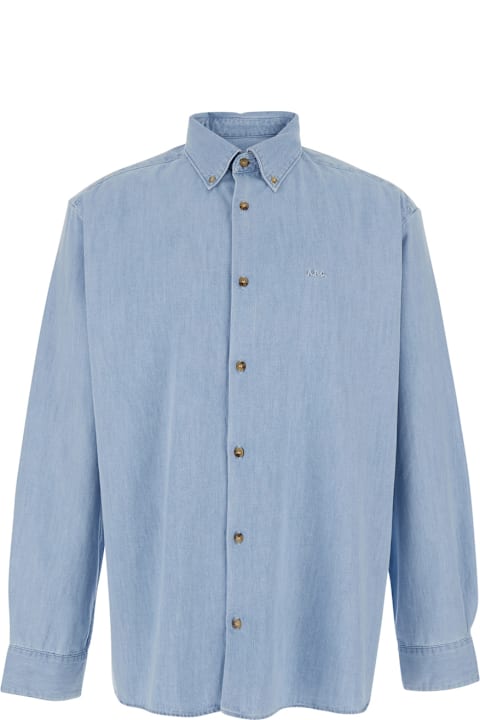A.P.C. Shirts for Men A.P.C. 'mathia' Light Blue Shirt With Classic Collar And Logo Lettering Embroidery On The Front In Cotton Man