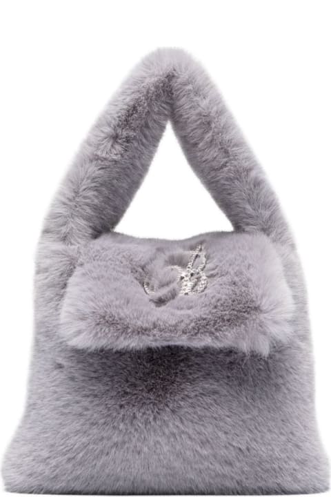 Blumarine for Women Blumarine Grey Faux Fur Mini Bag With Flap And Logo