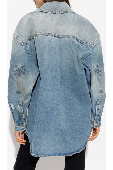 Palm Angels Women Palm Angels Denim Shirt With A Vintage Effect