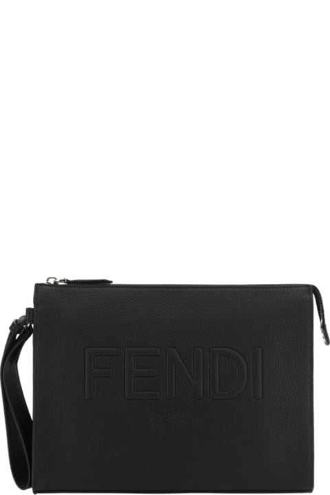 Luggage for Men Fendi Black Leather Pouch