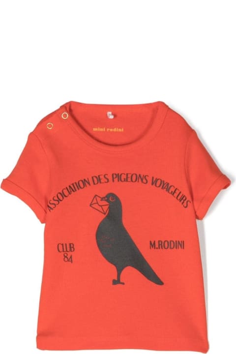Mini Rodini for Kids Mini Rodini Red T-shirt With Front Pigeons Print In Cotton Boy