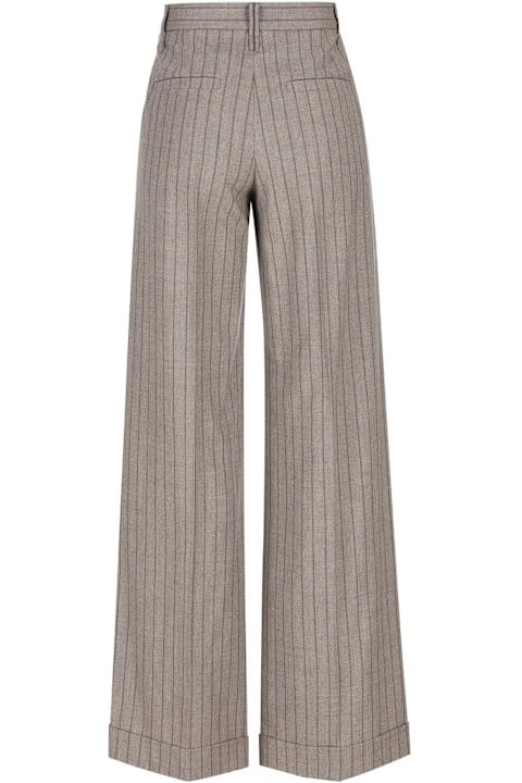 Brunello Cucinelli for Women Brunello Cucinelli Embellished Striped Loose Flared Trousers