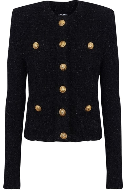 Balmain Sweaters for Women Balmain Buttoned Maze Tweed Jacket