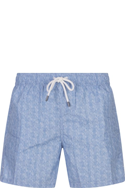 Swimwear for Men Fedeli Sky Blue Swim Shorts With Micro Pattern