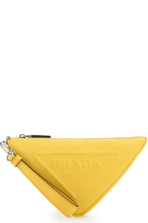 Bags for Men Prada Yellow Leather Triangle Clutch