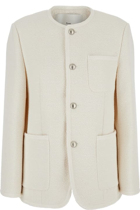 Dunst Coats & Jackets for Women Dunst White Oversize Collarless Jacket In Cotton Blend Woman