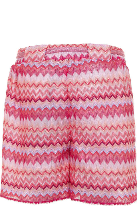 Pink Knit Shorts With Zig-zag Pattern