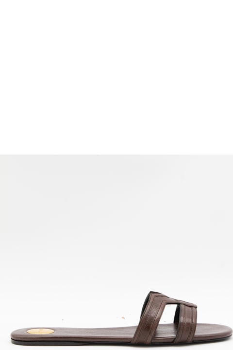 Saint Laurent Brown Leather Mabrouka Flats