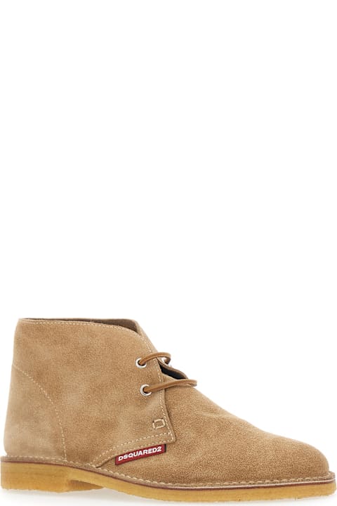 Homeware Dsquared2 Beige Laced-up Shoes With Logo Patch On The Side In Suede Man