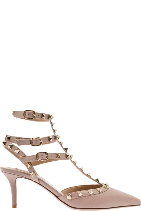 'rockstud' Blush Pink Décolleté With Adjustable Straps In Leather Woman