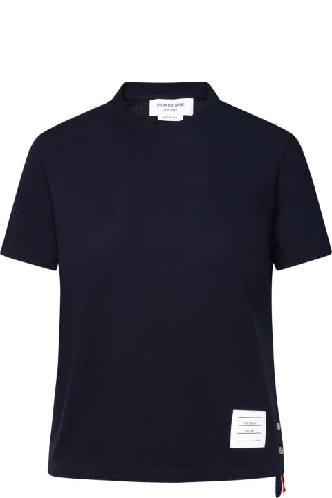 Thom Browne for Women Thom Browne 'relaxed' Navy Textured Cotton T-shirt