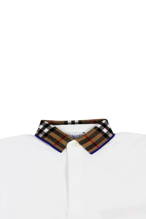 Topwear for Baby Boys Burberry Piqué Cotton Polo Shirt With Check Collar And Button Closure