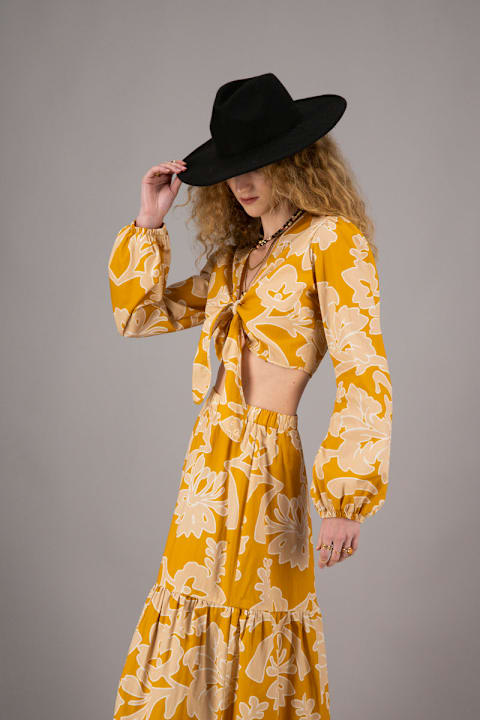 Amotea Clothing for Women Amotea Susie In Flowered Ochre Cotton