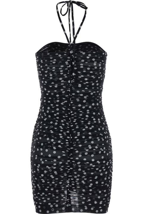 ウィメンズ ワンピース＆ドレス Dolce & Gabbana Mini Black Draped Dress With Polka Dots Print In Tulle Woman