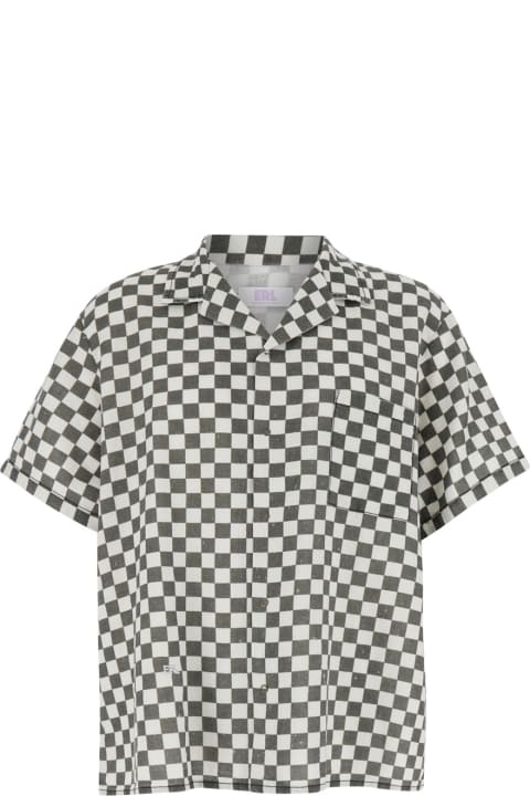 メンズ ERLのシャツ ERL Black And White Bowling Shirt With Check Motif In Cotton And Linen Man