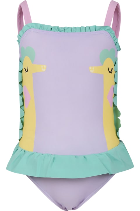 Swimwear for Girls Stella McCartney Kids Purple Swimsuit For Girl With Seahorse