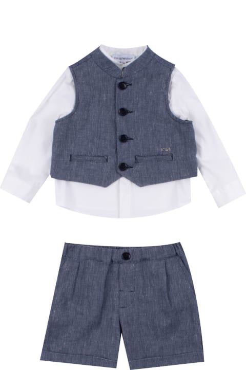 Emporio Armani Bodysuits & Sets for Baby Boys Emporio Armani Linen Blend Vest, Shirt And Bermuda