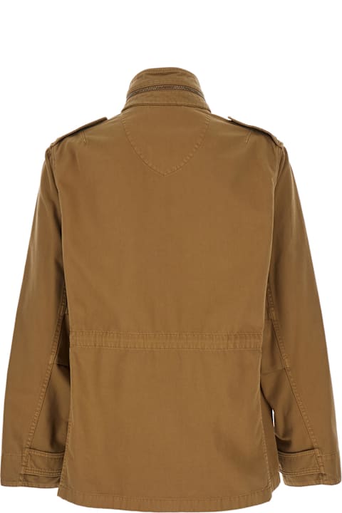 Burberry for Men Burberry Beige High Neck Jacket With Ekd Embroidery On The Front In Cotton Man