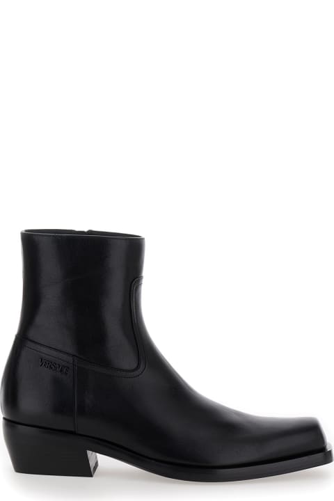 Versace Boots for Men Versace Black Leather Ankle Boots