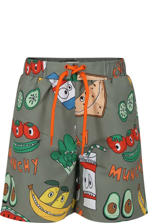 Swimwear for Boys Stella McCartney Kids Green Swimsuit For Boy With Fruit And Vegetables Print