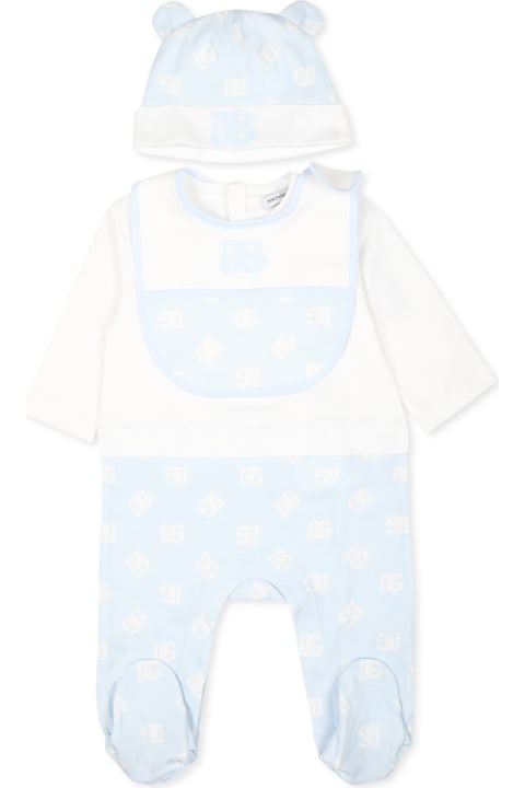 Dolce & Gabbana Bodysuits & Sets for Baby Girls Dolce & Gabbana Light Blue Babygrow Set For Baby Boy With Logodg