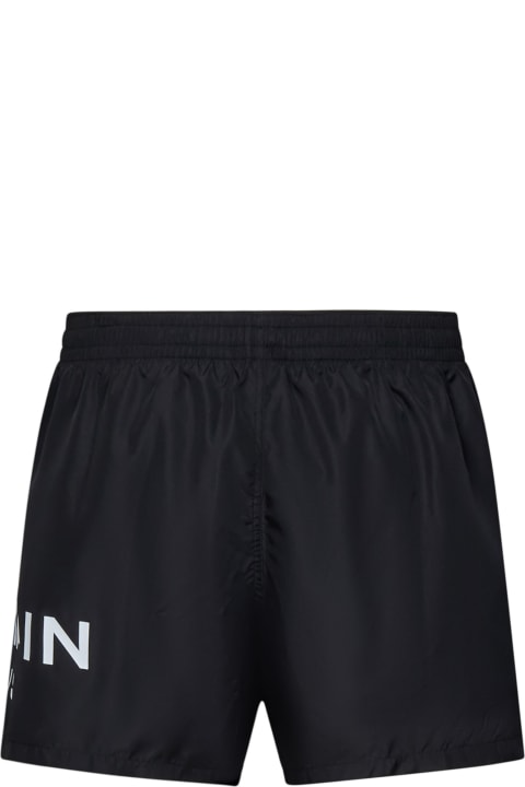 Pants for Men Balmain Logo Printed Drawstring Swim Shorts