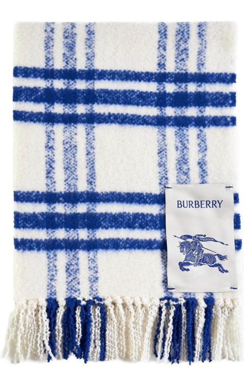 Scarves for Men Burberry Logo Patch Checked Frienged-edge Scarf