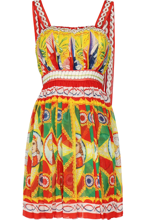 Dolce & Gabbana for Women Dolce & Gabbana Mini Dress With Carretto Print In Chiffon
