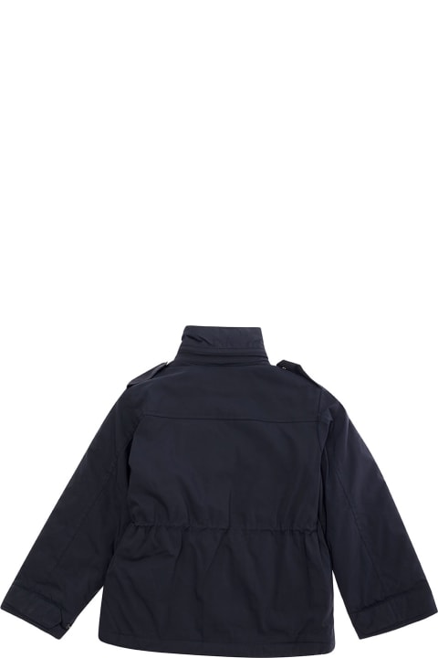 Blue High Neck Jacket With Patch Pockets In Nylon Boy