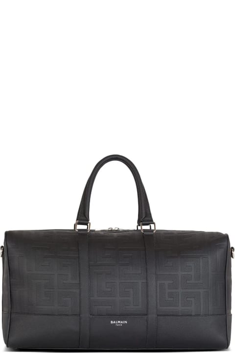 Luggage for Men Balmain Black Monogrammed Travel Bag