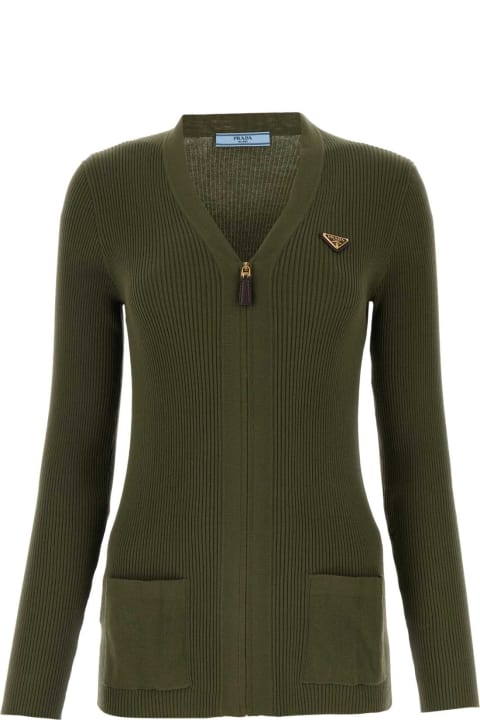 Prada Sweaters for Women Prada Olive Green Cotton Cardigan