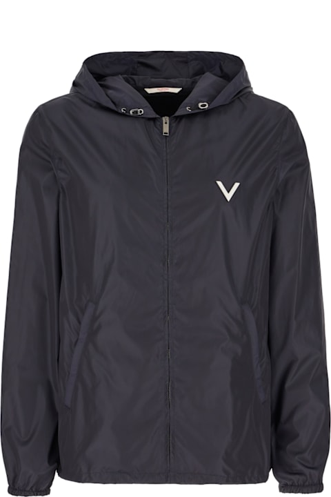 Italian Style for Men Valentino Garavani Navy Blue Nylon Windbreaker