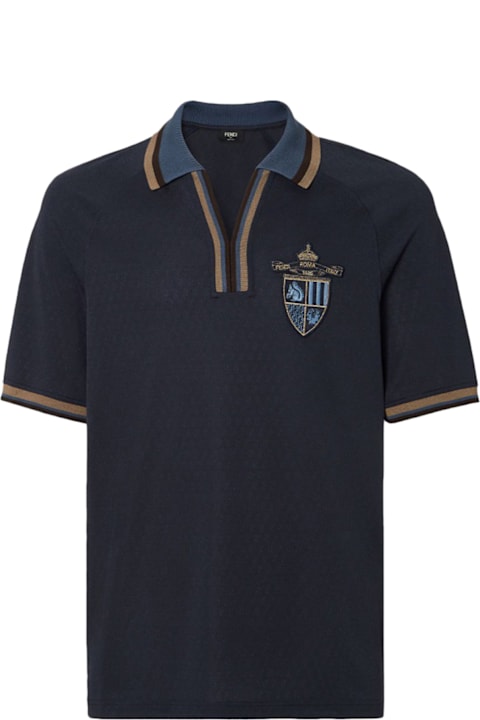 メンズ Fendiのトップス Fendi Dark Blue Ff Jacquard Polo