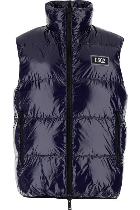 Dsquared2 Coats & Jackets for Men Dsquared2 Blue Sleeveless Down Jacket With Dsq2 Logo Patch In Polyamide Man