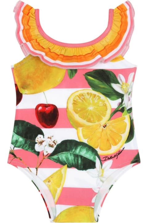 Fashion for Baby Girls Dolce & Gabbana Stretch Fabric One-piece Swimwear With Lemon And Cherry Print