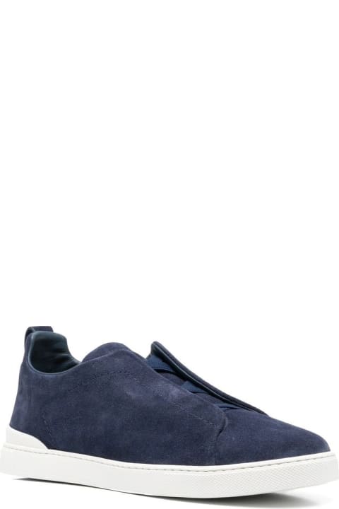 Zegna for Men Zegna Triple Stitch Sneakers In Blue Suede