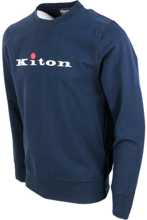 Kiton for Men Kiton Crewneck Sweatshirt In Soft And Fine Long-sleeved Stretch Cotton With Logo Lettering On The Front