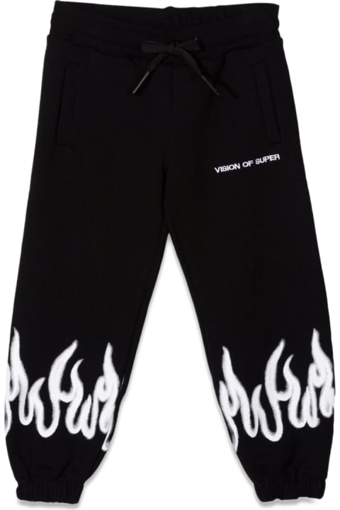 Vision of Super Bottoms for Girls Vision of Super Black Pants Kids With White Spray Flames