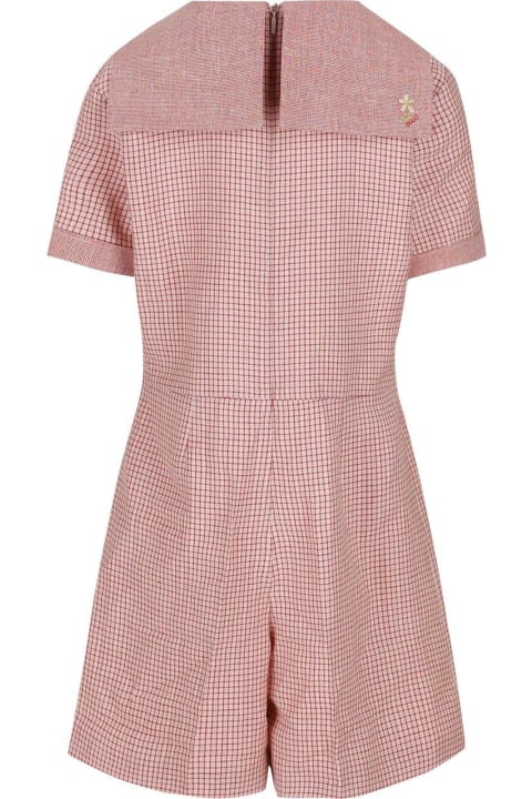 Checked Belted Short-sleeved Jumpsuit